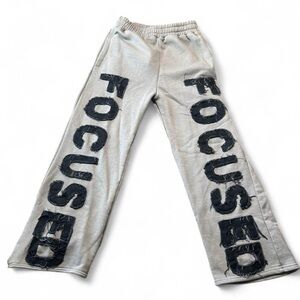 FOCUSED Grey Wide Leg Sweatpants Size S | Relaxed Streetwear Fit 🔥